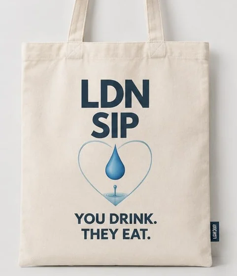 LDN SIP organic cotton tote, front view